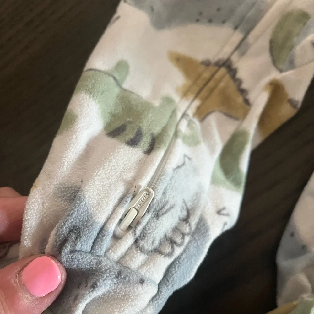 Carter's Dinosaur Print Footie Pajama - Green, Gray, Brown - Picture 6 of 6